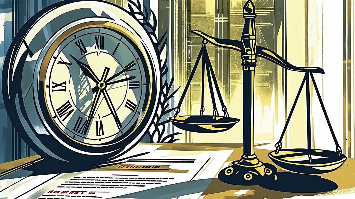 Balance de la juste avec une horloge et une lettre de licenciement