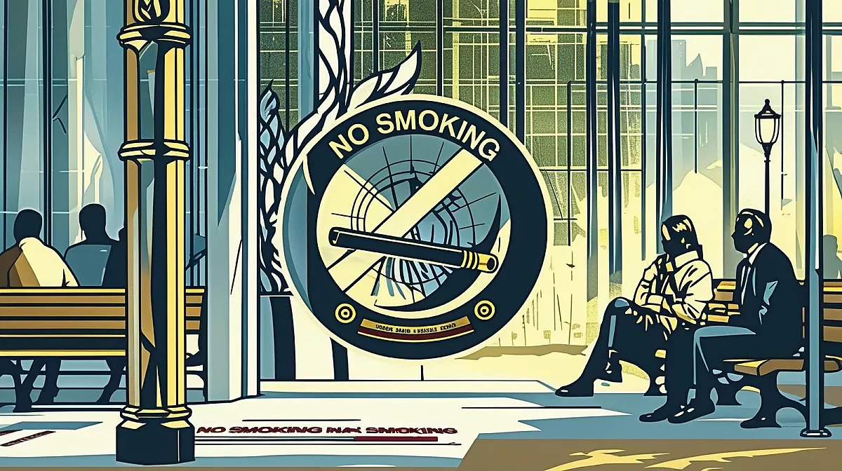 Lieu publique avec une signalétique Interdit de fumer 